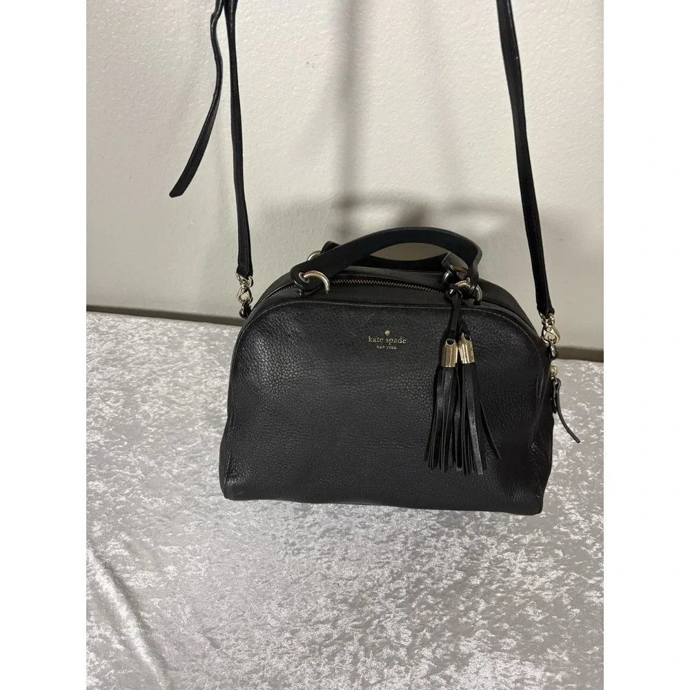 Kate Spade New York Black Pebbled Satchel with‎ Tassel & Detachable Strap